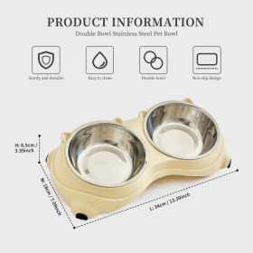 Anti slip base double cat food bowl, yellow stainless steel food and water bowl, easy to clean and detachable design, cat and dog pet feeder (Option: Defaulttitle)