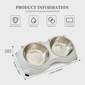 Anti slip base double cat food bowl, gray stainless steel food and water bowl, easy to clean and detachable design, cat and dog pet feeder (Option: Defaulttitle)